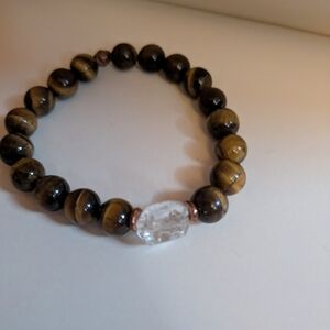Tigers eye Stretch Bracelet with Herkimer Diamond Accent